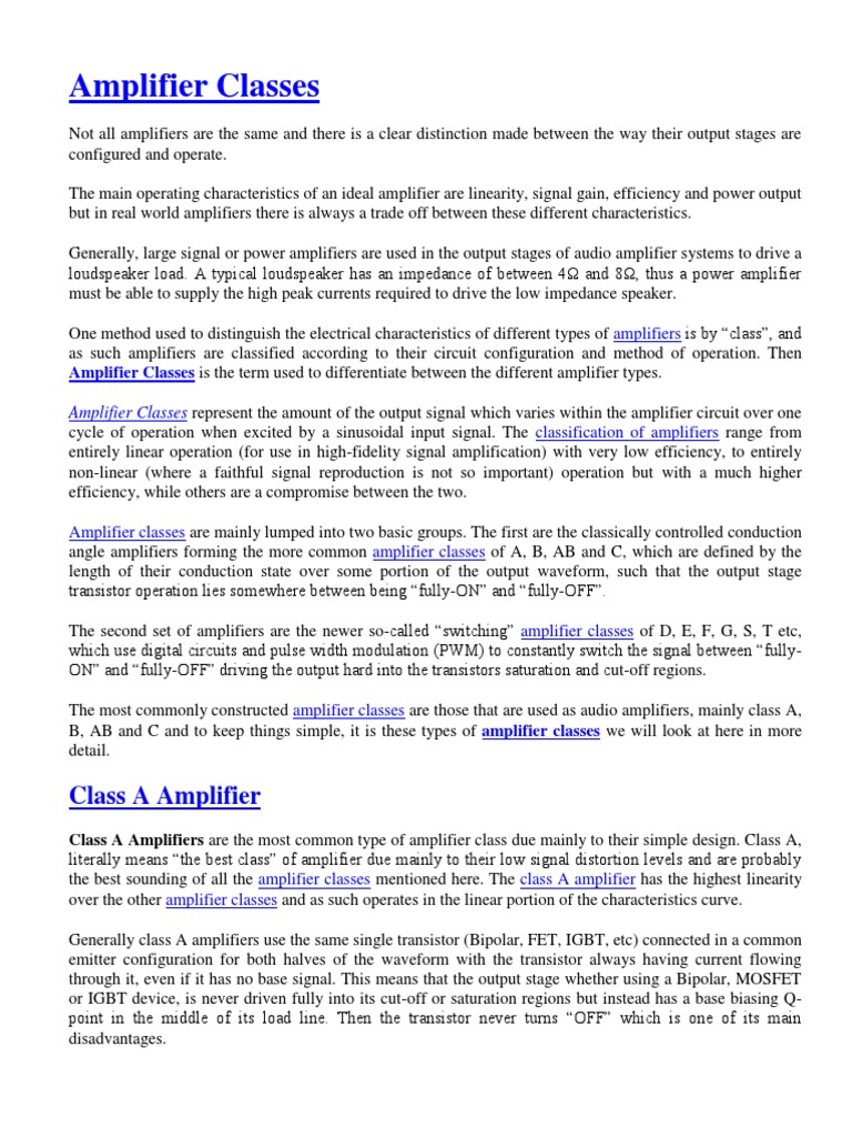 Amplifier Classes and The Classification of Amplifiers PDF