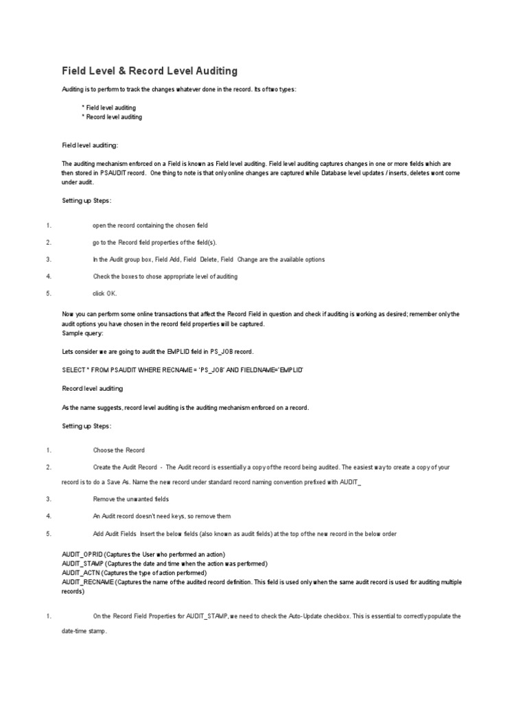 Audit | PDF | Table (Database) | Sql