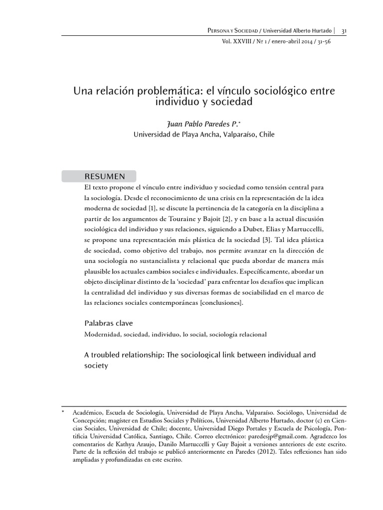 Vínculo entre individuo y sociedad en sociología | PDF | Sociología ...