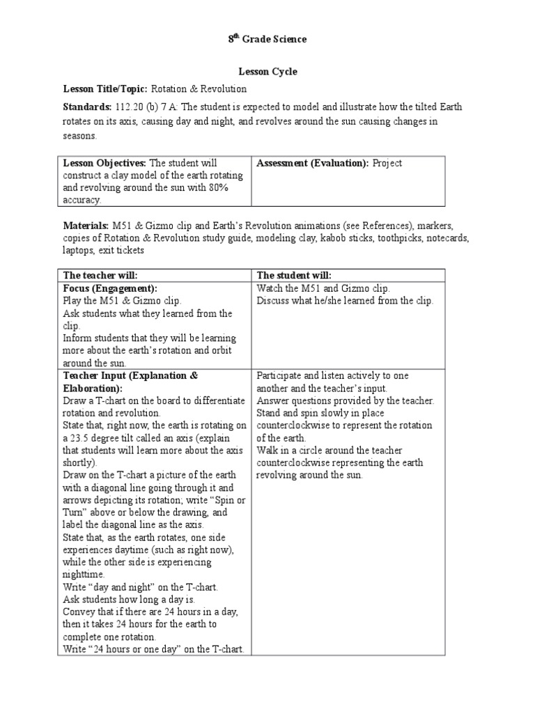Earths Rotation Lesson Plan Revised | PDF | Rotation | Earth