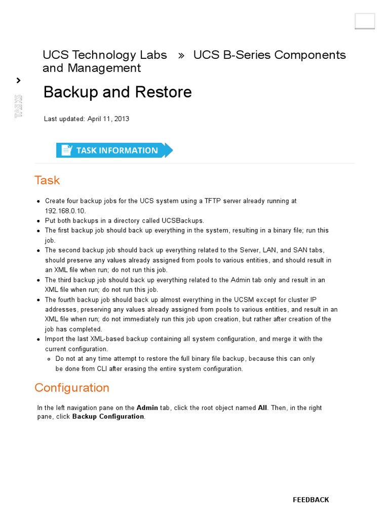 Backup and Restore: UCS Technology Labs UCS B-Series Components and ...