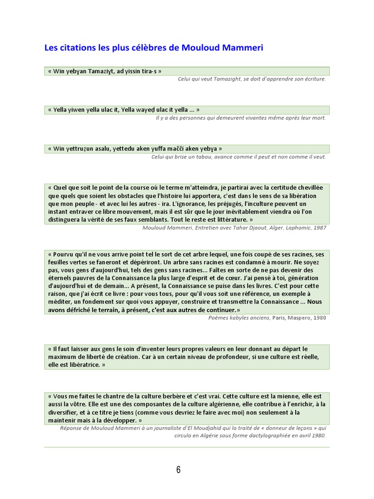 Citations De Moloud Mammeri Algerie Personnes