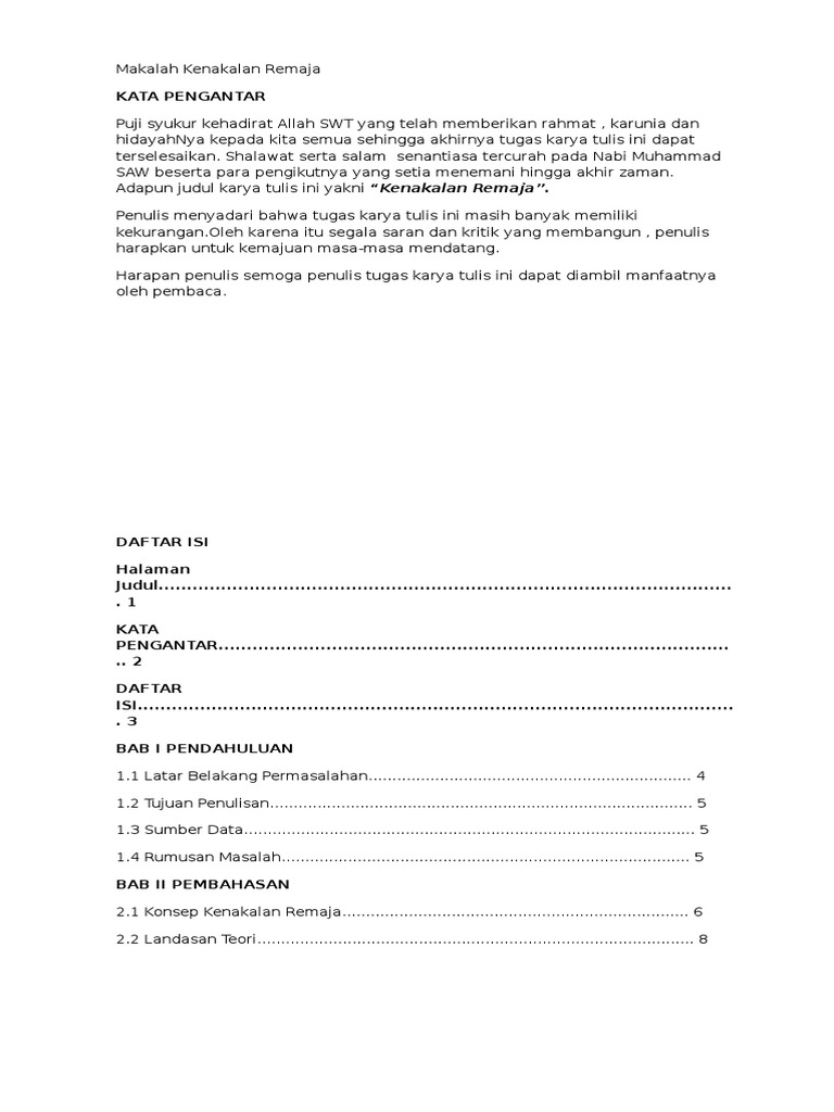 16 Makalah Kenakalan Remaja