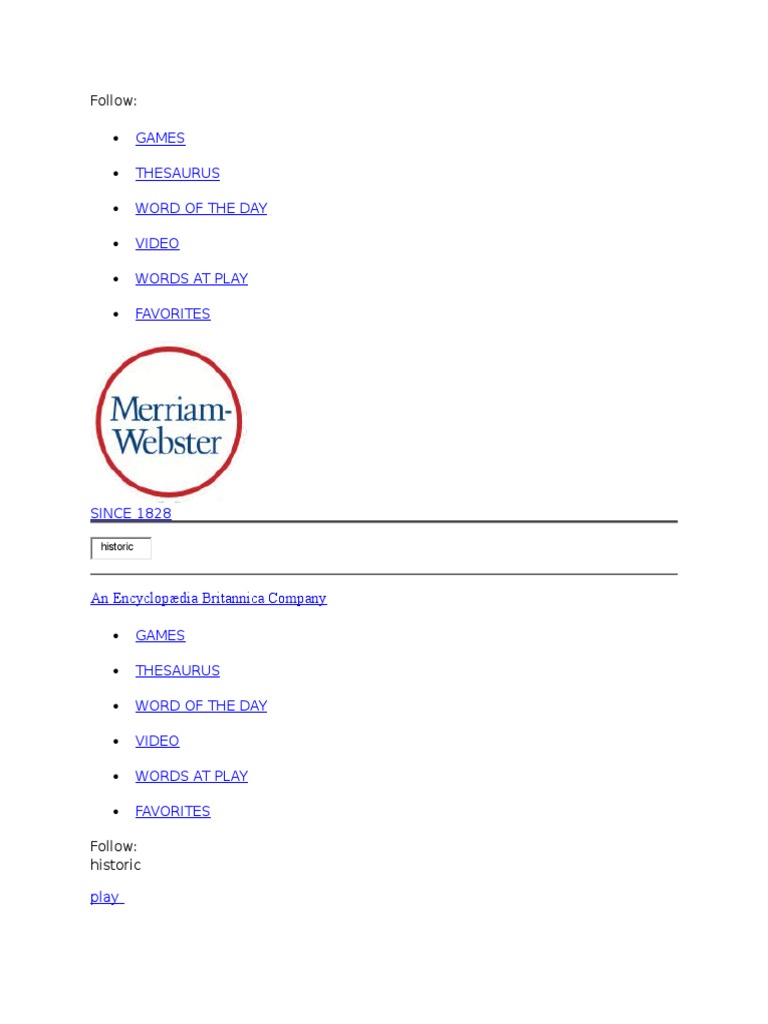 Games Thesaurus Word of The Day Video Words at Play Favorites PDF