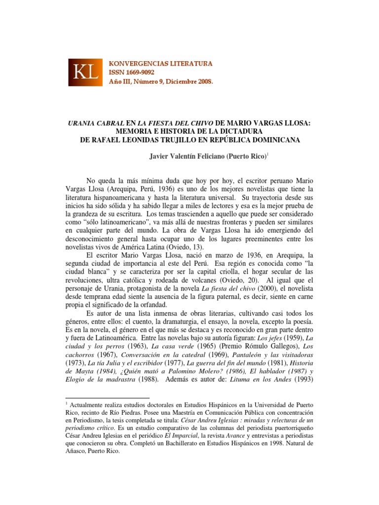 Urania Cabral en La Fiesta Del Chivo de Mario Vargas Llosa PDF Novelas