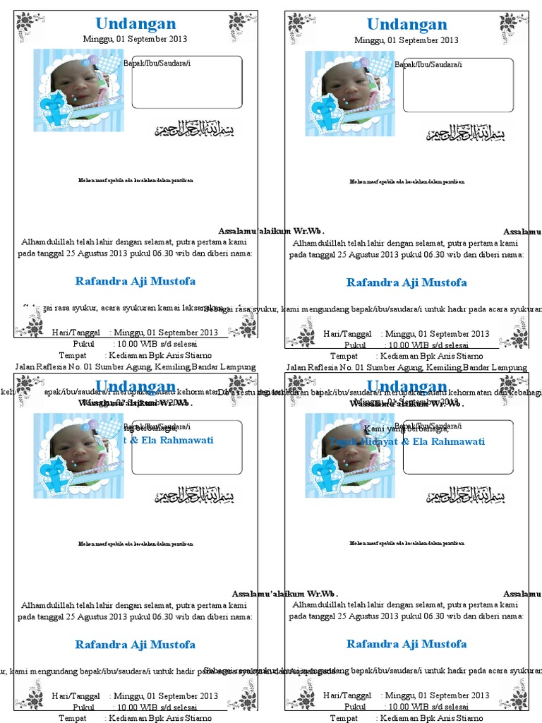 8400 Koleksi Contoh Undangan Aqiqah Kertas A4 Gratis Terbaik