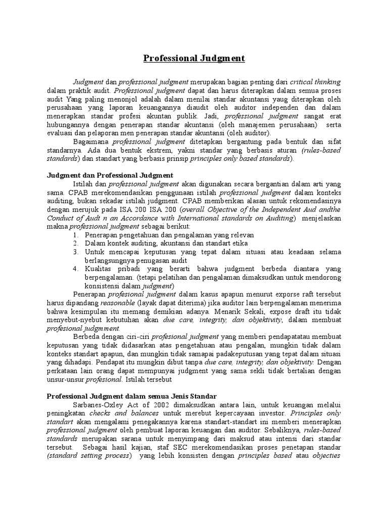 Penerapan Professional Judgment dalam Audit | PDF | Pengelolaan ...