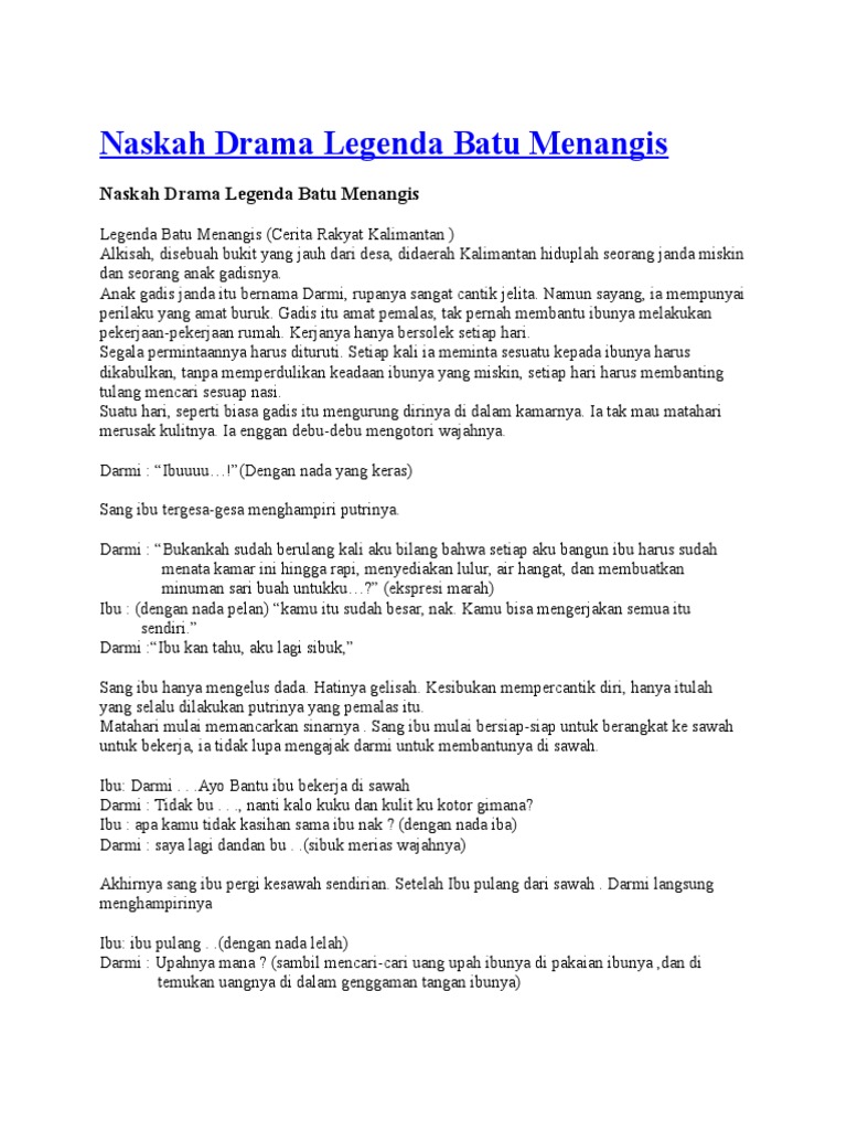 Naskah Drama Legenda Batu Menangis
