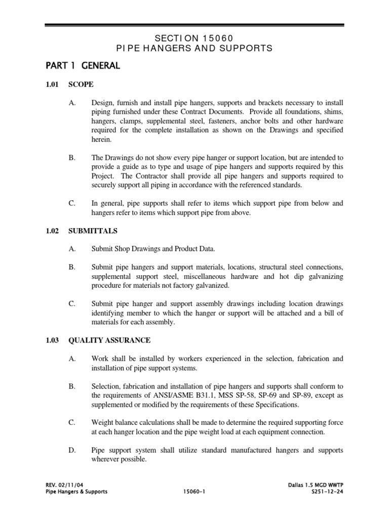 Pipe Hangers and Supports Specifications | PDF | Pipe (Fluid Conveyance ...