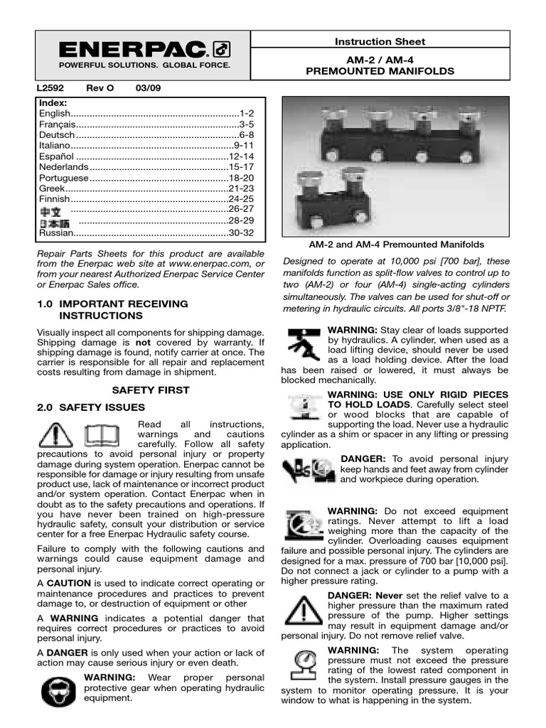 Enerpac Hydraulic Manifold PDF Valve Fluid Dynamics