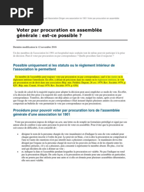 Vote Par Procuration Assemblee Generale Association Loi 1901 Ag Association Pdf Vote Droit Statutaire