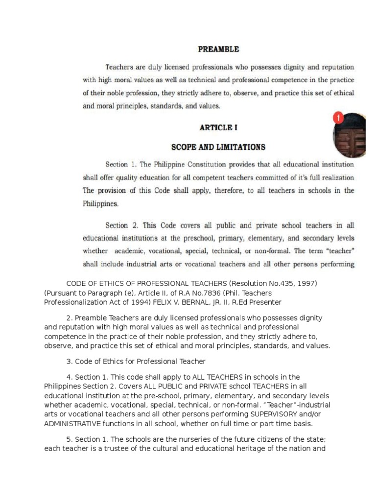 Code Of Ethics Of Professional Teachers Pdf Academic Freedom Teachers