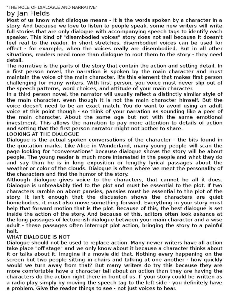 The Role of Dialogue and Narrative Narration Plot (Narrative)