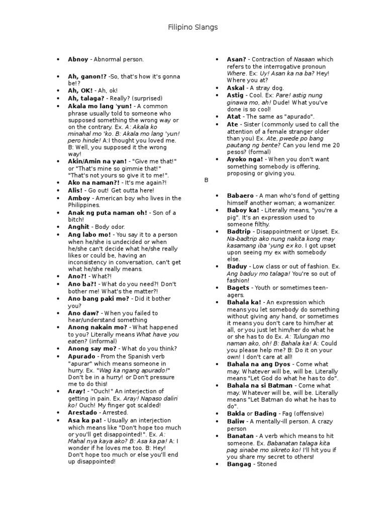 Filipino Slangs | Download Free PDF | Vocabulary | Languages
