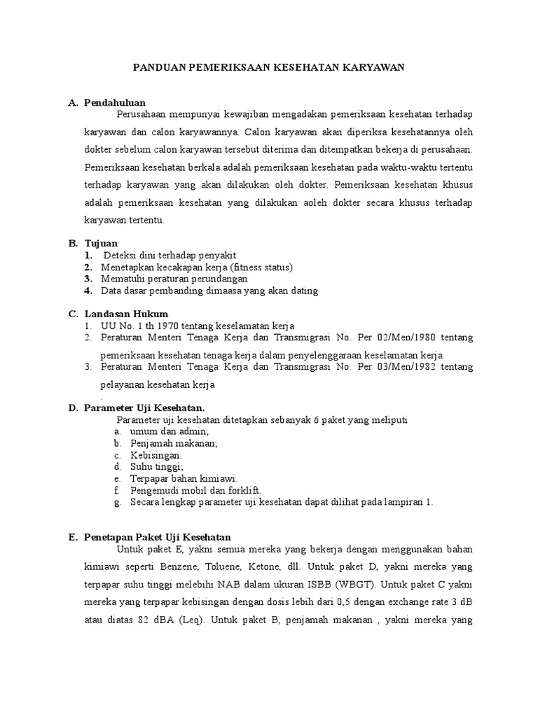 Panduan Pemeriksaan Kesehatan Karyawan