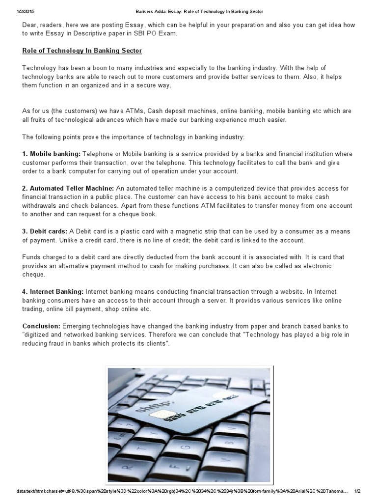 essay on how technology can help in banking sector
