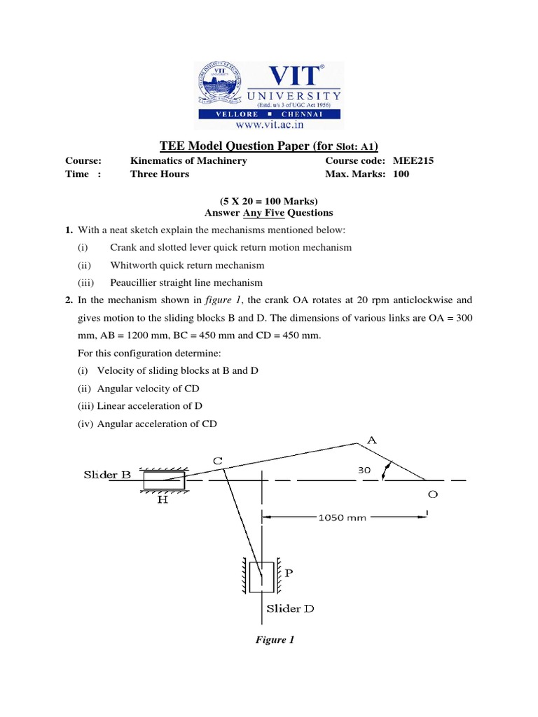 Kinematics of Machinery Exam | PDF | Teaching Methods & Materials