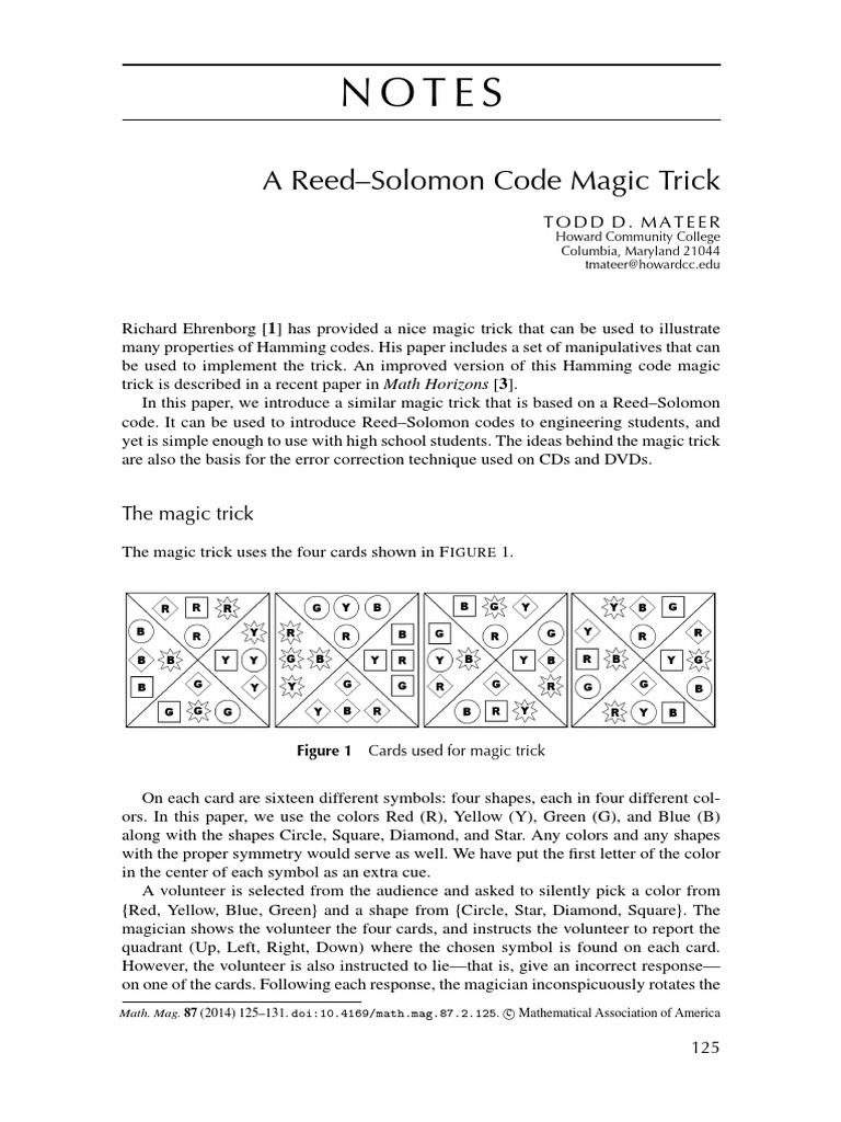 Reed-Solomon Code Magic Trick | PDF | Field (Mathematics) | Error ...