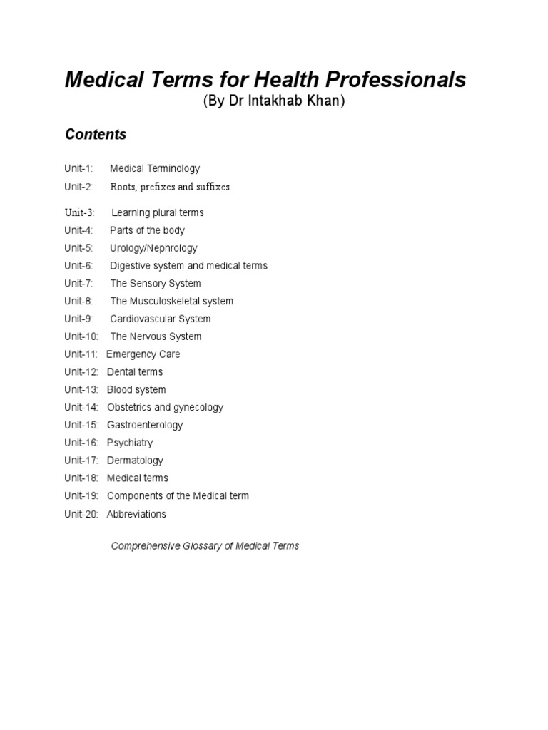 Medical Terms for Health Professionals
