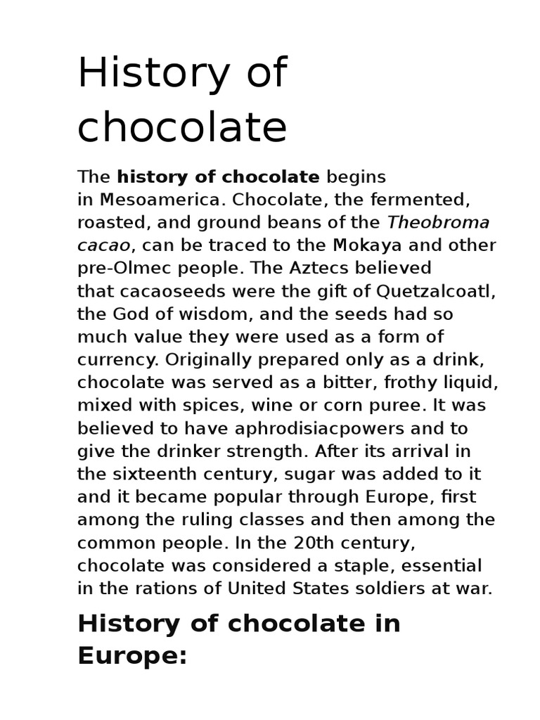 History of Chocolate PDF