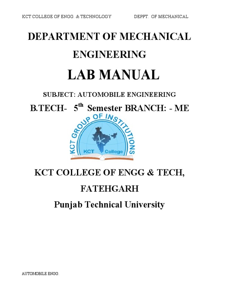 Automobile Engineering Lab Manual | PDF | Distributor | Ignition System