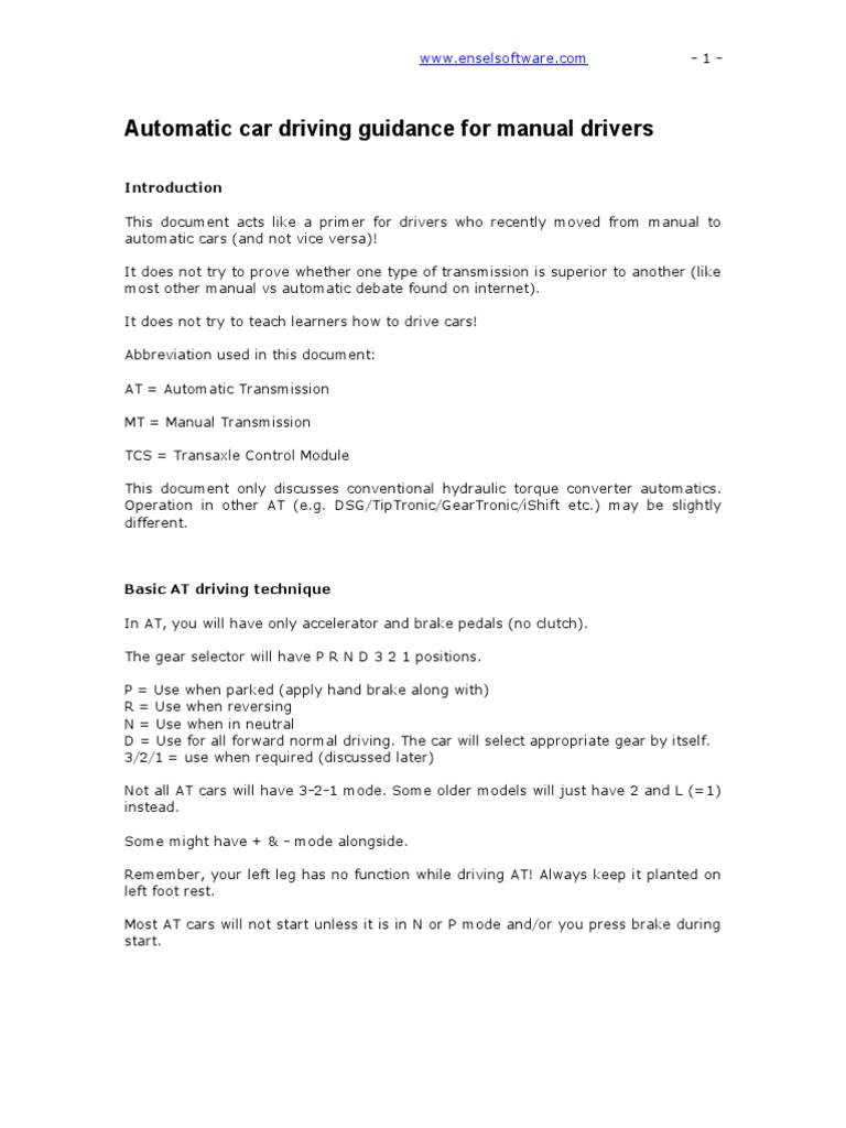 Automatic Car Driving Guidance for Manual Drivers Manual Transmission
