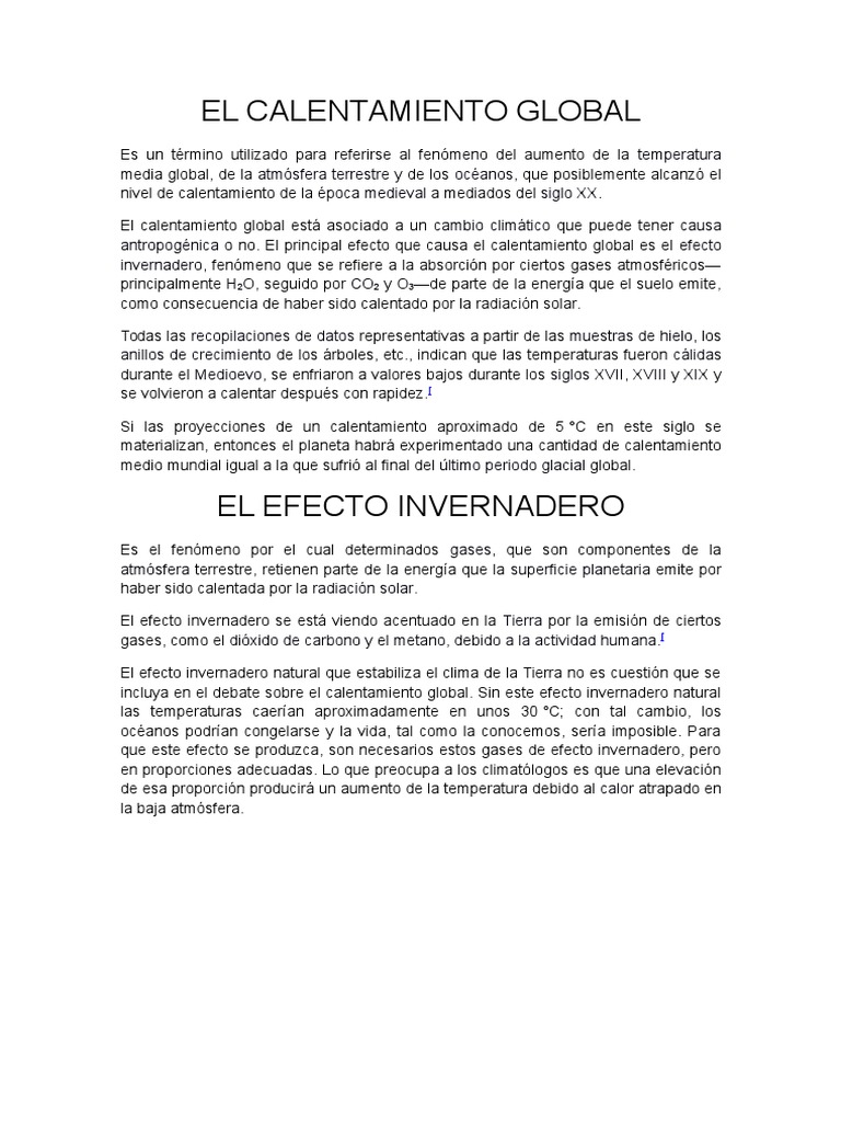 El Calentamiento Global Español Calentamiento global Efecto invernadero