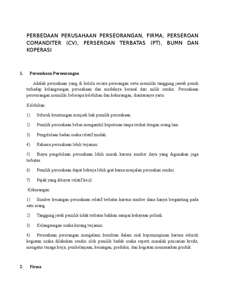 Salah Satu Kelemahan Dari Perusahaan Perseorangan  Adalah 
