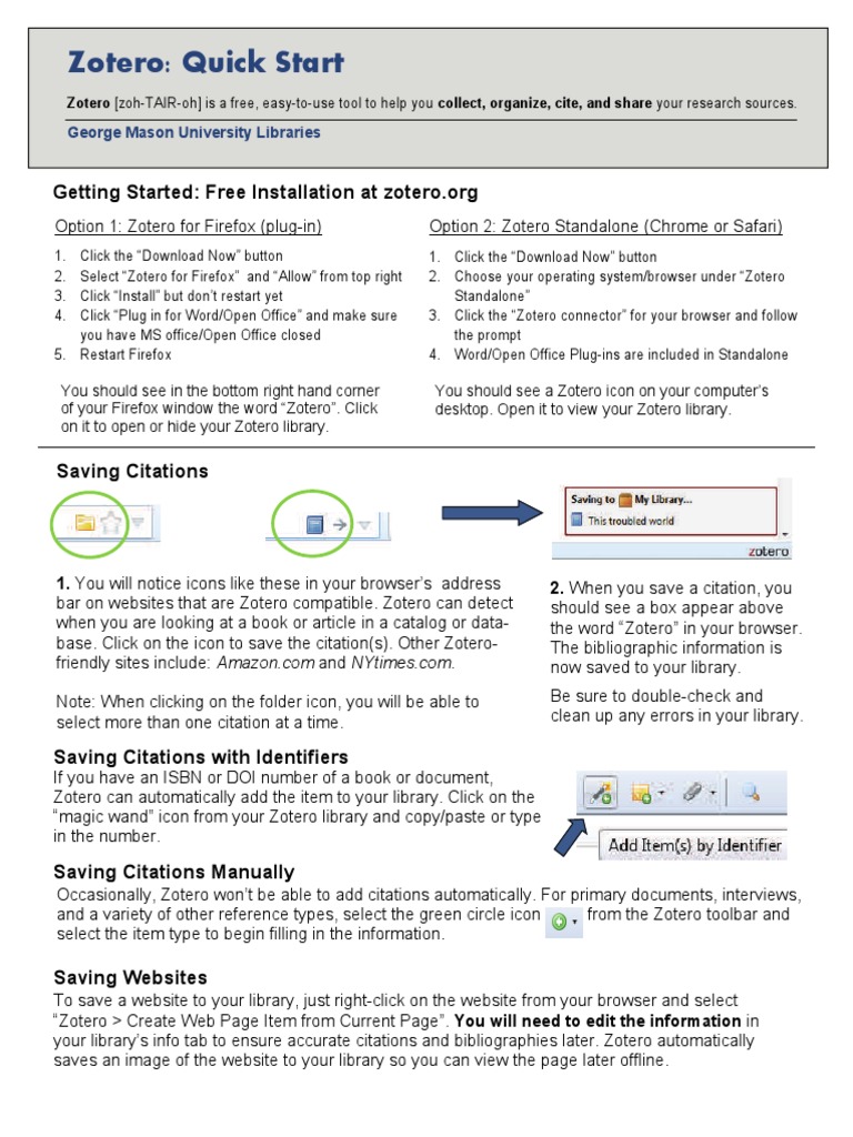 Zotero Quick Start Mason University Libraries PDF Microsoft Word System Software