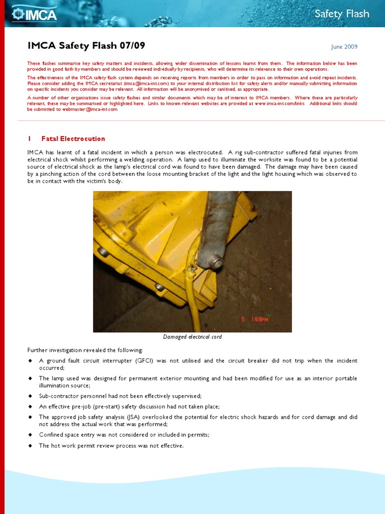 IMCA Safety Flashes 2009 07 Electricity Safety