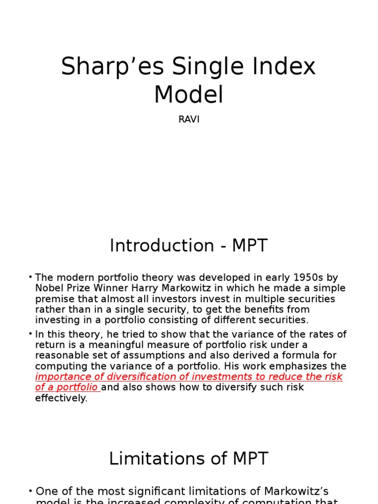 Sharpe's Single Index Model Explained | PDF | Beta (Finance ...