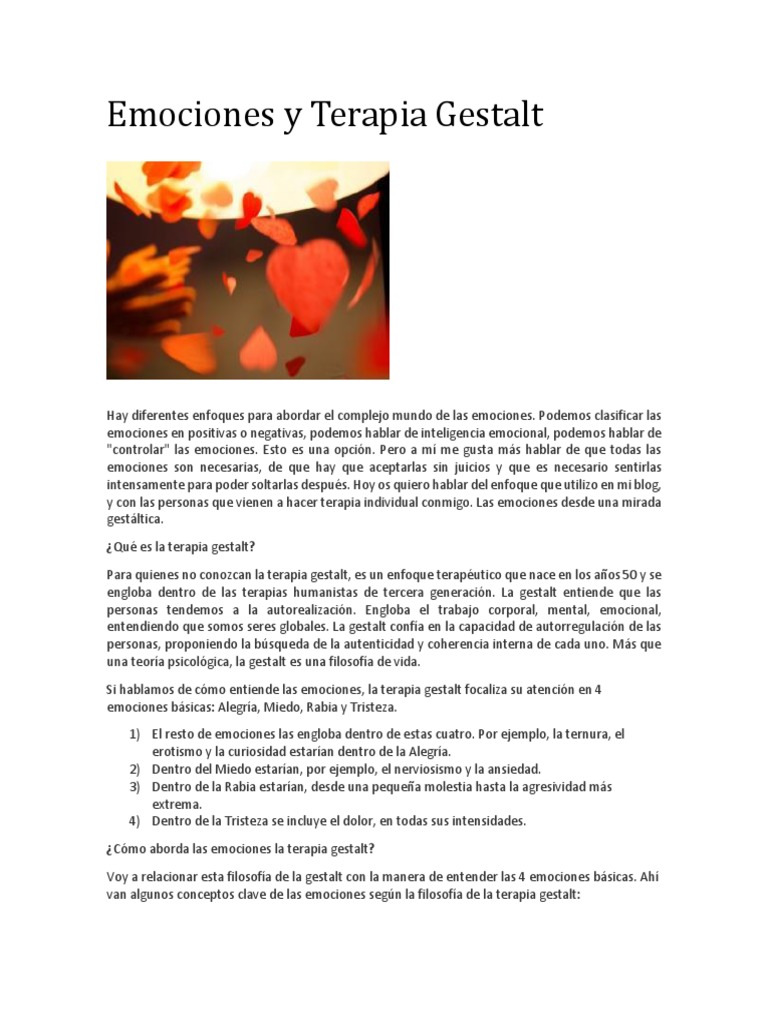 Emociones en Terapia Gestalt | PDF | Terapia Gestalt | Las emociones