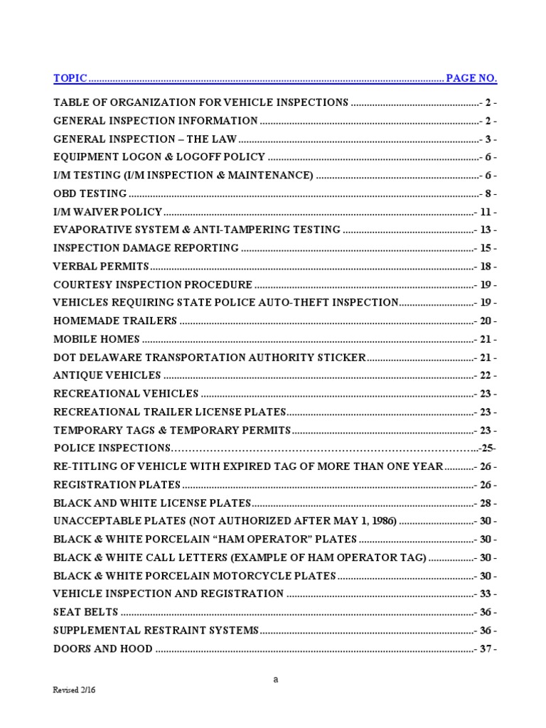 Delaware Vehicle Inspection Manual | PDF | Department Of Motor Vehicles ...