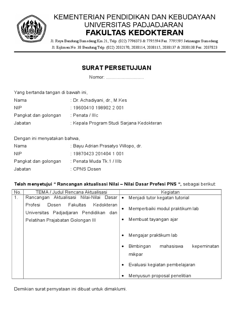 Contoh Surat Persetujuan Aktualisasi 