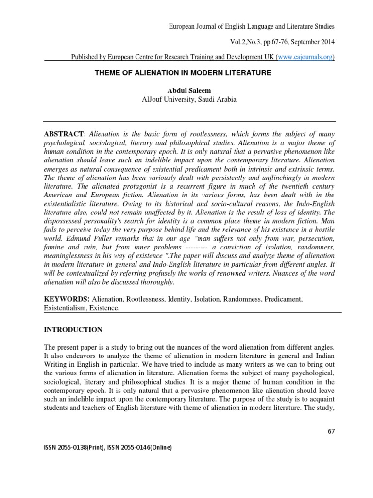Theme of Alienation in Modern Literature | PDF | Existentialism ...