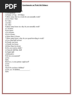 Work Life Balance Questionnaire | PDF | Work–Life Balance | Behavioural ...