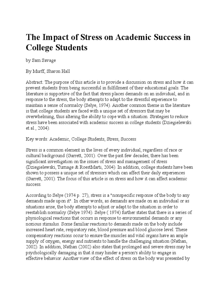The Impact of Stress On Academic Success in College Students | PDF ...