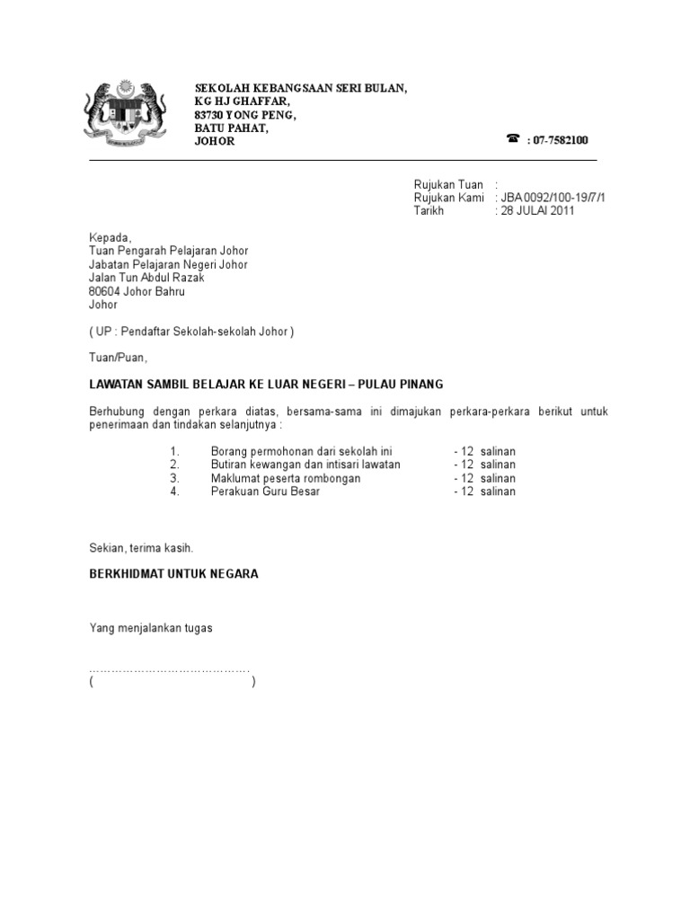 Documents Tips Contoh Surat Permohonan Kebenaran Lawatan Sambil Belajar Pdf