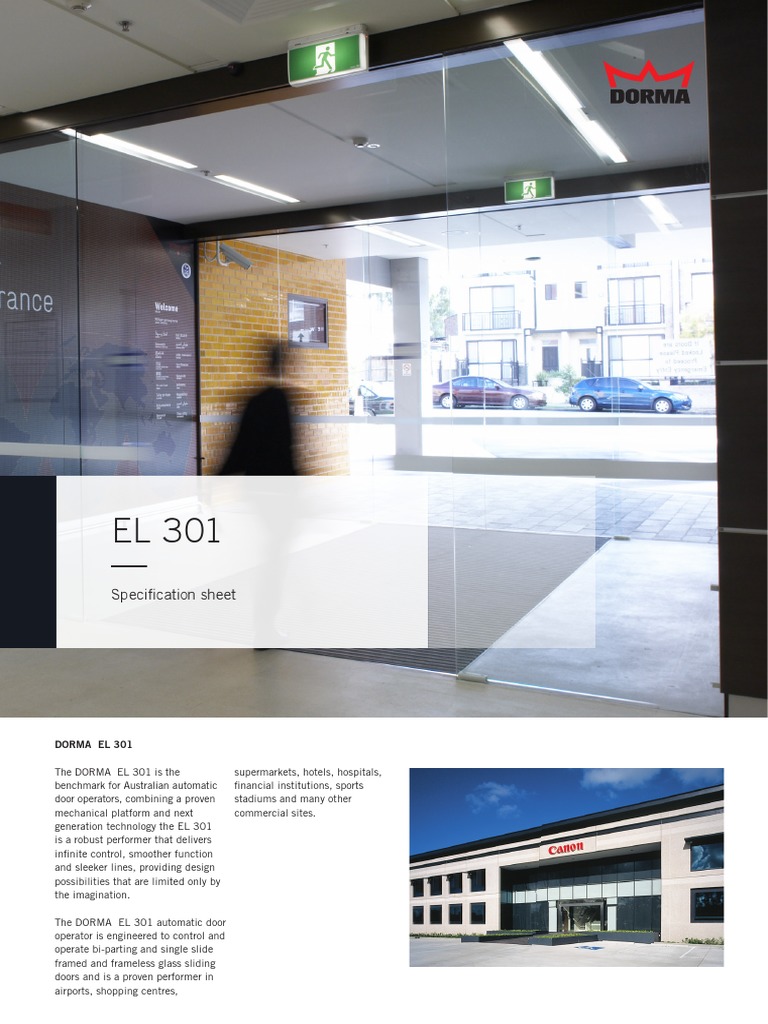 DORMA EL 301 Automatic Door Operator Specification Sheet 2014 Door Belt (Mechanical)