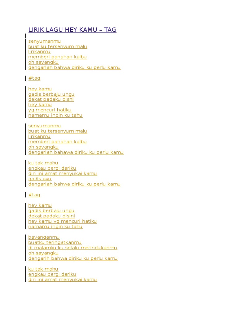 Lirik Lagu Hey Kamu Pdf