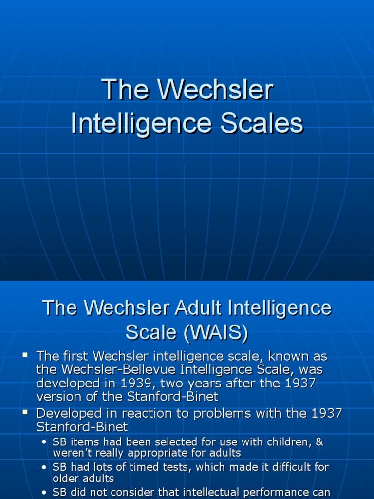 Lecture 15 - The Wechsler Intelligence Scales | PDF | Wechsler Adult ...
