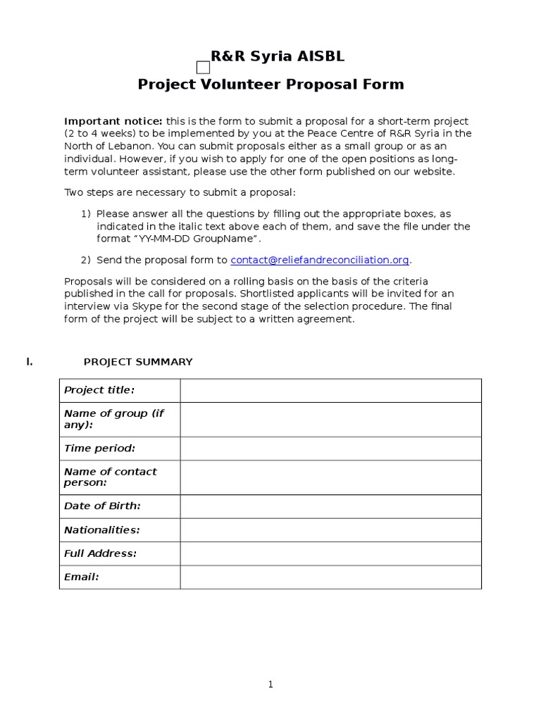 Short-Term Project Proposal Form | PDF | Fundraising | Volunteering
