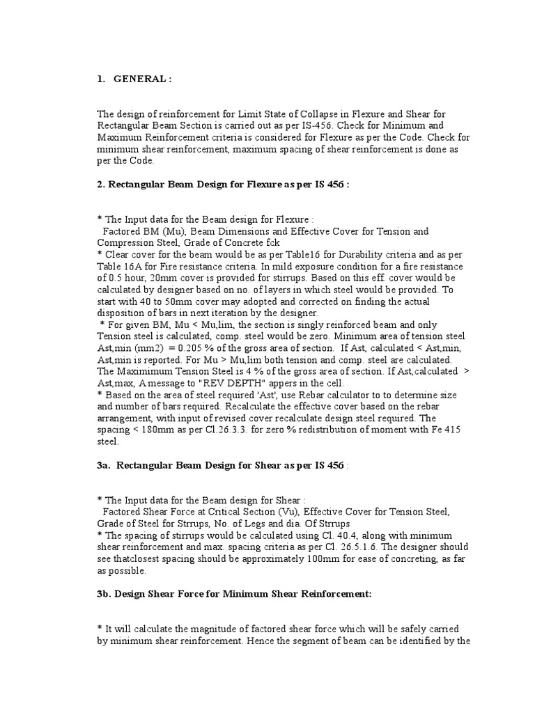 Beam Design and Reinforcement per IS 456 | PDF | Beam (Structure) | Bending