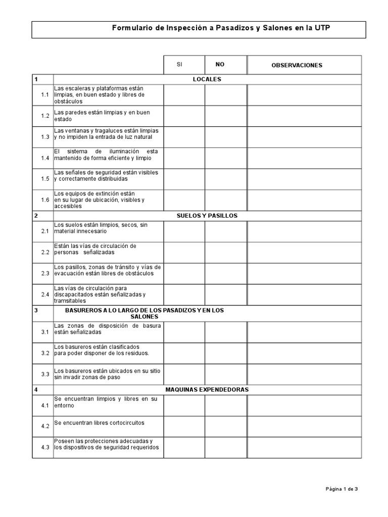 Checklist de Inspección UTP | PDF
