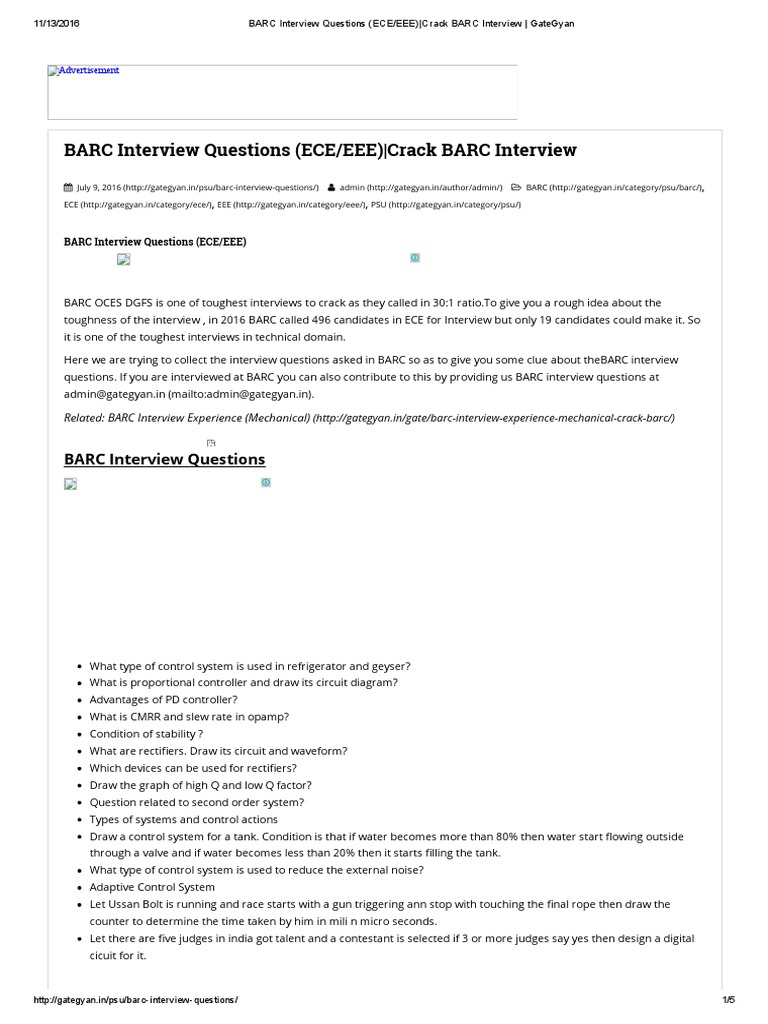 BARC Interview Questions (ECE EEE) Crack BARC Interview GateGyan