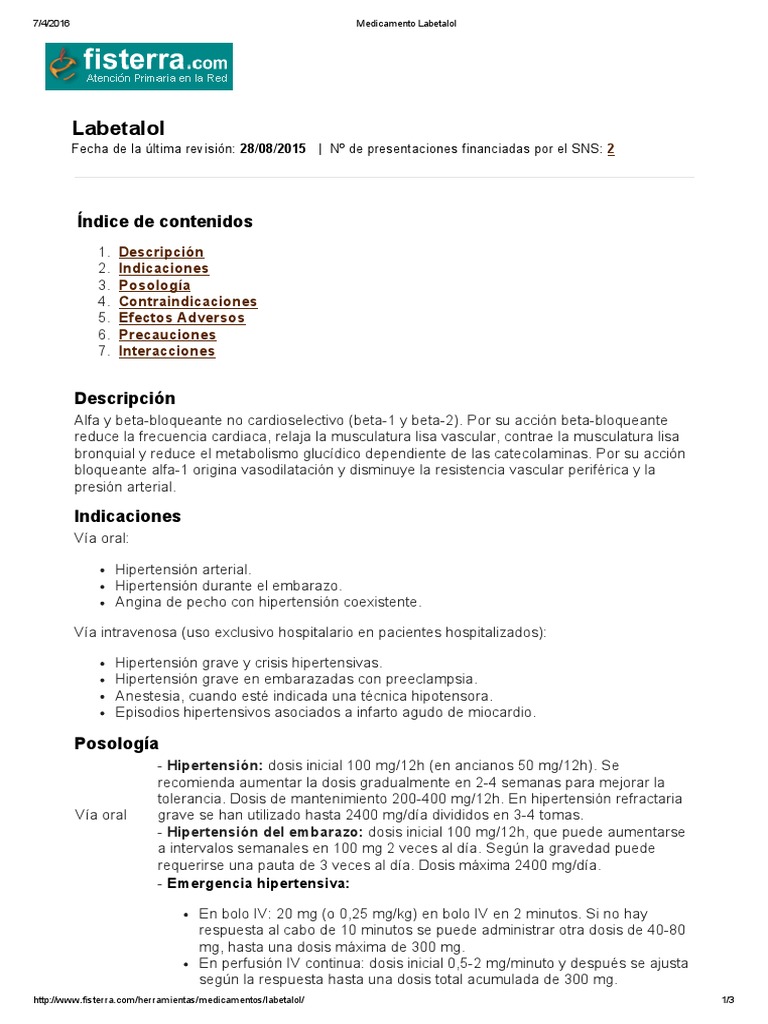 Medicamento Labetalol 2015 Hipertensión Medicamentos con receta