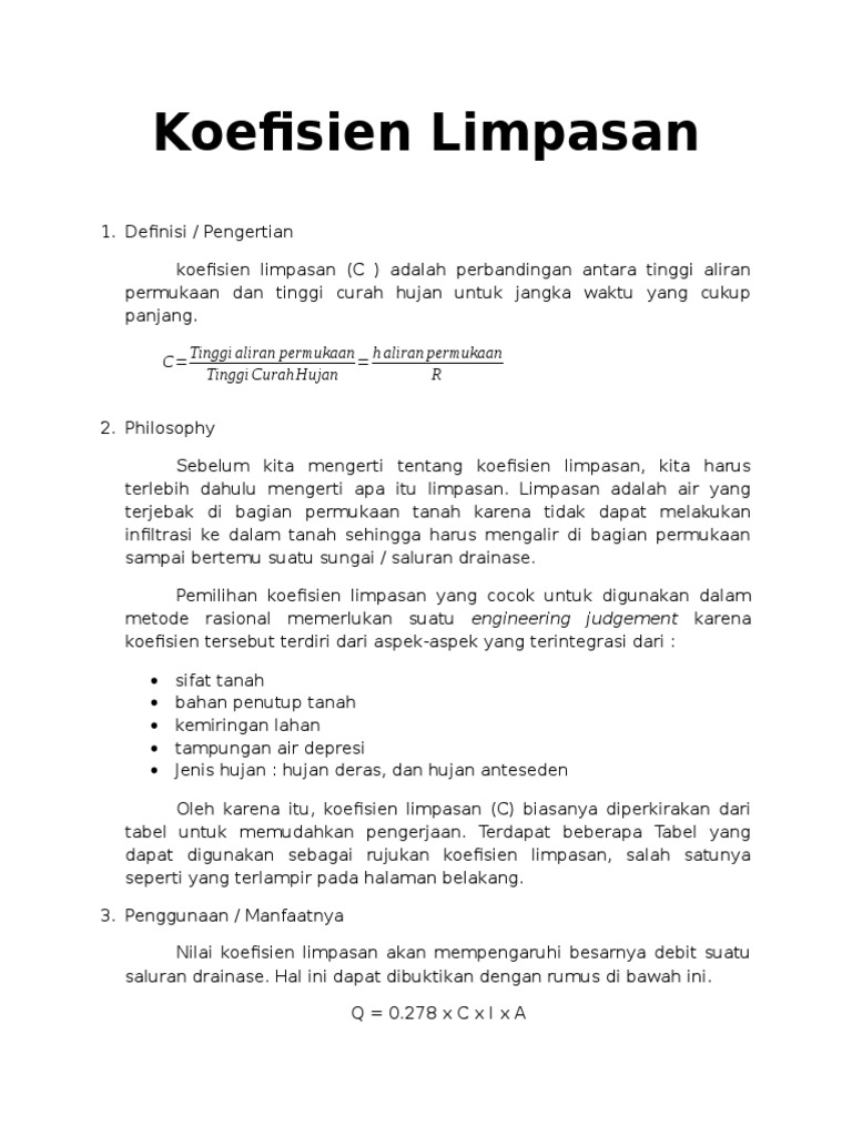 Definisi dan Rumus Koefisien Limpasan | PDF | Metode & Bahan Ajar