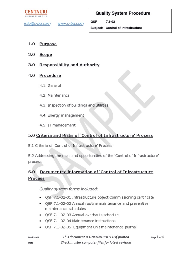 Control of Infrastructure Procedure | PDF | Quality Management System ...