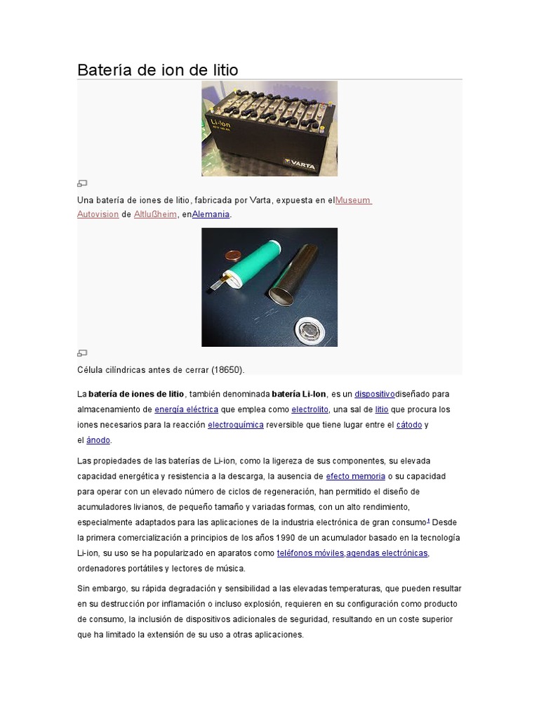 Ventajas y desventajas de baterías Li-Ion | PDF | Batería recargable ...