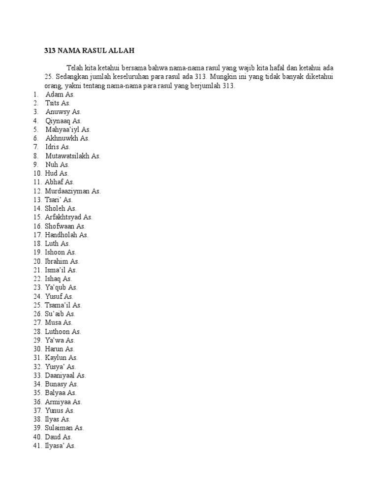 Nama Nama 313 Rasul Dan Nabi Allah Perangkat Sekolah